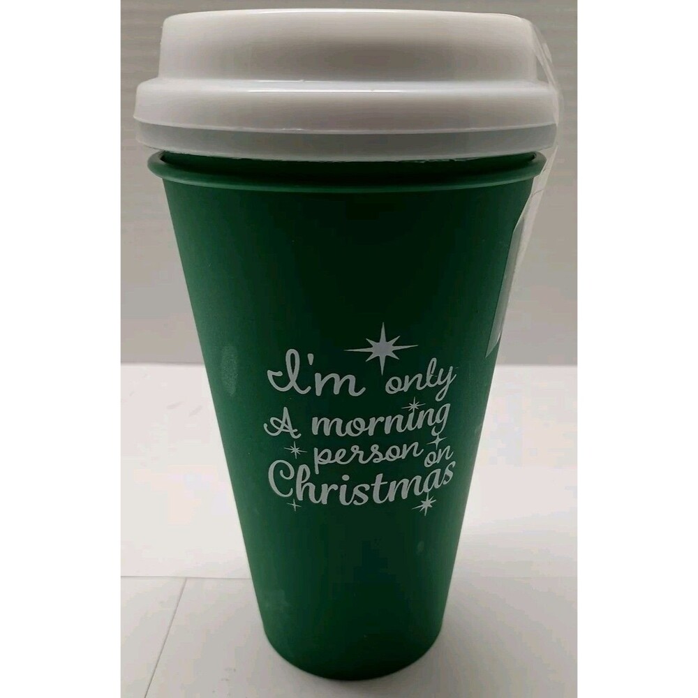 (2) Two 16 oz Plastic Coffee To Go Cups - I'm Only A Morning Person On Christmas